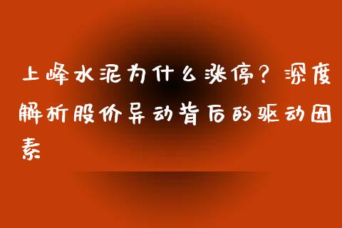 上峰水泥为什么涨停？深度解析股价异动背后的驱动因素_https://cj002.lansai.wang_理财问答_第1张