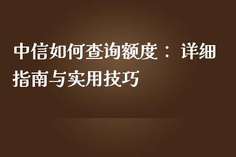 中信如何查询额度： 详细指南与实用技巧_https://cj002.lansai.wang_理财问答_第1张