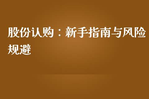 股份认购：新手指南与风险规避_https://cj002.lansai.wang_保险问答_第1张