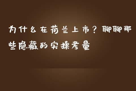 为什么在荷兰上市？聊聊那些隐藏的实操考量_https://cj002.lansai.wang_股市问答_第1张