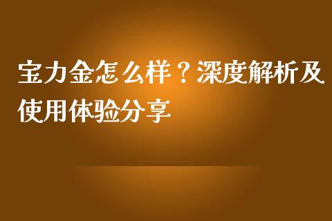 宝力金怎么样？深度解析及使用体验分享_https://cj002.lansai.wang_保险问答_第1张