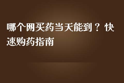 哪个网买药当天能到？ 快速购药指南_https://cj002.lansai.wang_保险问答_第1张