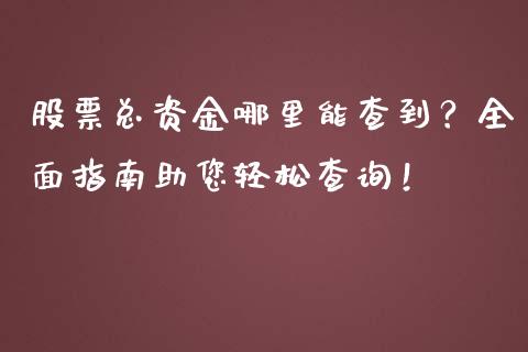 股票总资金哪里能查到？全面指南助您轻松查询！_https://cj002.lansai.wang_财经百问_第1张
