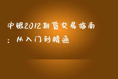 沪银2012期货交易指南：从入门到精通_https://cj002.lansai.wang_财经百问_第1张