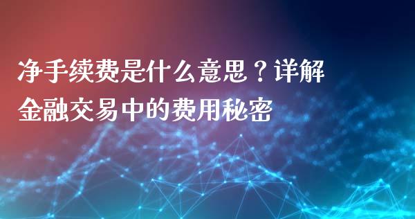 净手续费是什么意思？详解金融交易中的费用秘密_https://cj002.lansai.wang_理财问答_第1张