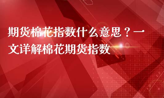 期货棉花指数什么意思？一文详解棉花期货指数_https://cj002.lansai.wang_理财问答_第1张