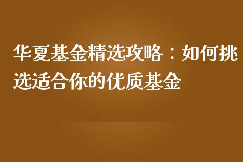 华夏基金精选攻略：如何挑选适合你的优质基金_https://cj002.lansai.wang_期货问答_第1张