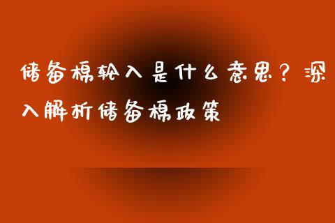 储备棉轮入是什么意思？深入解析储备棉政策_https://cj002.lansai.wang_理财问答_第1张