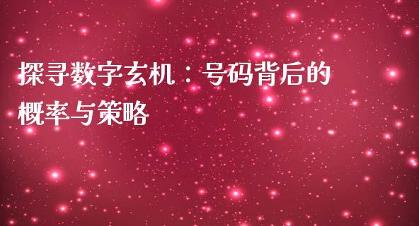 探寻数字玄机：号码背后的概率与策略_https://cj002.lansai.wang_会计问答_第1张