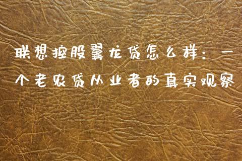 联想控股翼龙贷怎么样：一个老农贷从业者的真实观察_https://cj002.lansai.wang_期货问答_第1张