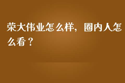 荣大伟业怎么样，圈内人怎么看？_https://cj002.lansai.wang_理财问答_第1张