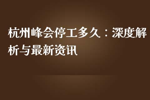 杭州峰会停工多久：深度解析与最新资讯_https://cj002.lansai.wang_财经百问_第1张