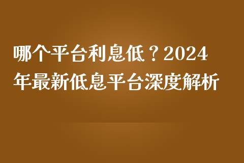 哪个平台利息低？2024年最新低息平台深度解析_https://cj002.lansai.wang_会计问答_第1张