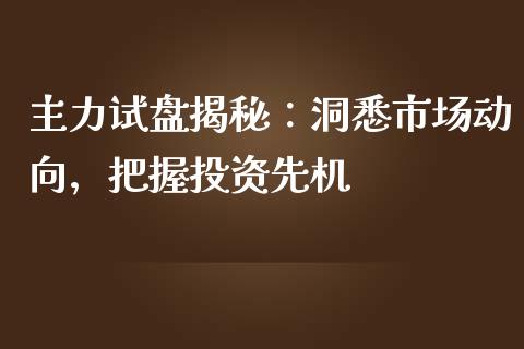 主力试盘揭秘：洞悉市场动向，把握投资先机_https://cj002.lansai.wang_股市问答_第1张