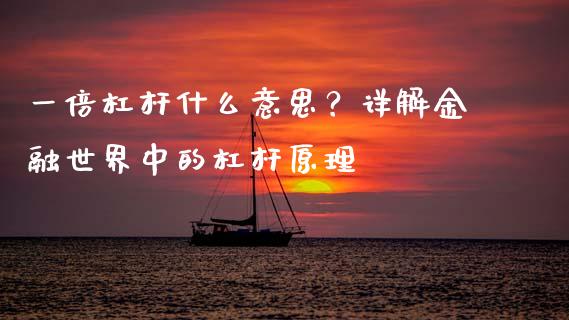 一倍杠杆什么意思？详解金融世界中的杠杆原理_https://cj002.lansai.wang_金融问答_第1张