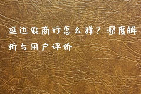 延边农商行怎么样？深度解析与用户评价_https://cj002.lansai.wang_期货问答_第1张