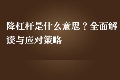 降杠杆是什么意思？全面解读与应对策略_https://cj002.lansai.wang_财经问答_第1张