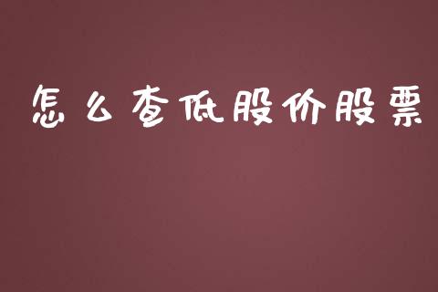 怎么查低股价股票_https://cj002.lansai.wang_股市问答_第1张