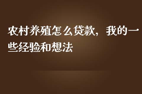 农村养殖怎么贷款，我的一些经验和想法_https://cj002.lansai.wang_会计问答_第1张