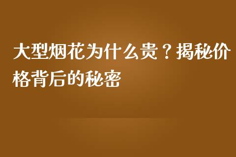 大型烟花为什么贵？揭秘价格背后的秘密_https://cj002.lansai.wang_财经百问_第1张